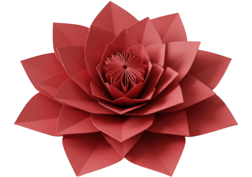 Red origami flower unfolds its petals against a dark background. - Powered by Adobe