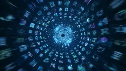 Abstract tunnel of letters forms a digital information flow - Powered by Adobe