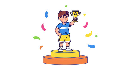 Obraz premium A Young Champion Celebrates Their Victory Holding Up A Golden Trophy With Joy