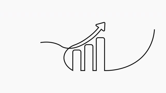 Continuous line graph drawing. Histogram up arrow animation.
