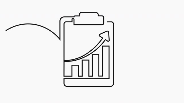 Continuous line graph drawing. Histogram up arrow animation.