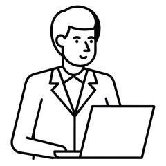 Handsome businessman in a suit sitting and working on his laptop in the office