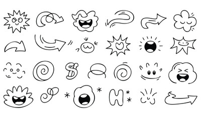 A set of hand-drawn vector icons for your design showing a seamless pattern of cartoon weather symbols and vintage elements