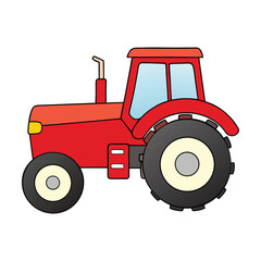 A modern red tractor with sleek design and powerful engine, built for efficiency in farming. It features large tires, advanced controls, and strong performance on any terrain.
