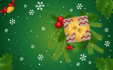 Gift Border Plant Green Ribbon Fruit Christmas Background