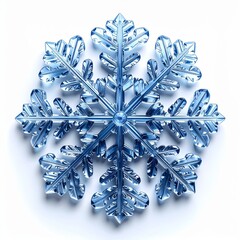 Detailed Blue Snowflake Close Up on White Surface