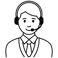 Business cartoon vector illustration of a friendly customer service representative or call center operator with a smile wearing a headset in an office