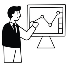 Businessman drawing upward growth graph on whiteboard in office presentation vector illustration