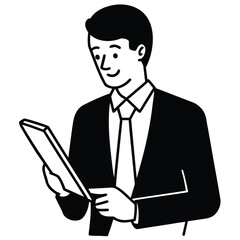 Businessman holding laptop and tablet smiling in office suit professional technology job success