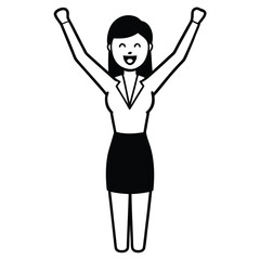 Happy businesswoman and girl raising arms smiling in office fashion illustration