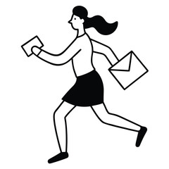 Business woman with megaphone and mail vector illustration office success cartoon symbol icon