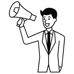 Businessman shouting into megaphone announcing message in business communication concept