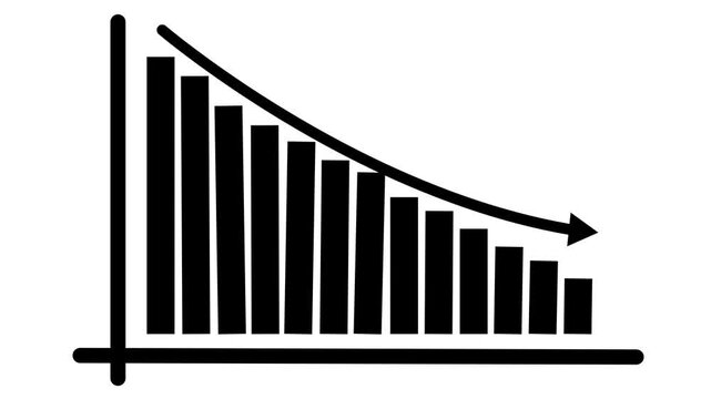 business graph chart down arrow animation on a white background. Financial, chart, loss, down.