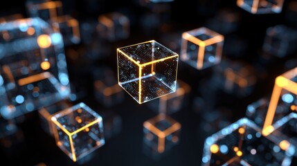 glowing network of abstract digital cubes,