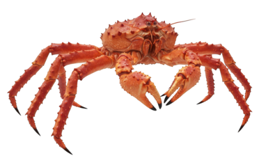 Large orange crab with sharp spikes and massive claws poses on a black background.
