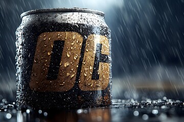 Bold Energy Drink Can in Rain