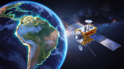 Satellite near south america with earth in background satellite