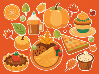 Festive Autumnal Delights A Vibrant Collection of Seasonal Treats and Foliage on Orange