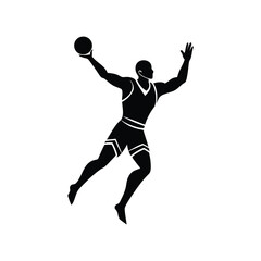 Silhouette of a Basketball Player in Mid-Air About to Shoot a Ball, Emphasizing Athleticism and Focus with Clean Design