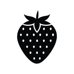 A minimalist strawberry fruit icon in a flat black silhouette style. This simple glyph is a vector symbol for fresh, sweet summer berries and healthy eating concepts