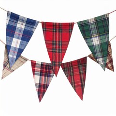 Festive Triangle Plaid Bunting Garland Decoration on White Background