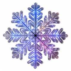 Isolated Silver and Blue Snowflake Ornament with Intricate Patterns on White Background