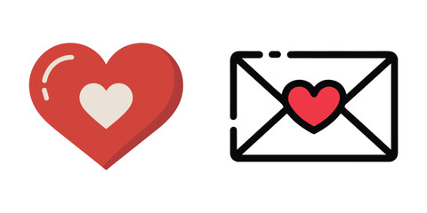 Valentine Heart and Love Letter Icon Vector Illustration on White Background