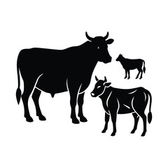 Silhouette illustration of a cow and two calves standing in a field, representing livestock and agriculture