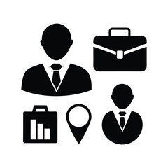 Corporate Team Icons Business Professionals, Finance Report, Navigation Pointer, Briefcase for Company Teamwork and Career Success