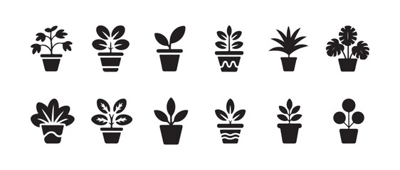 Potted plant icon, simple potted plant icon,  gardening symbol, nature icon, vector illustration EPS 10.