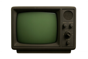 Vintage monitor with blank green screen displaying retro analog technology and entertainment on transparent background