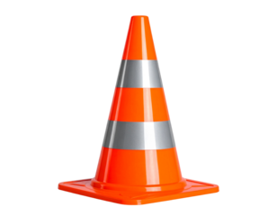Orange and Black Striped Traffic Cone – Transparent Background PNG
