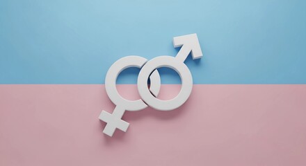 Gender symbols on a pink and blue background.