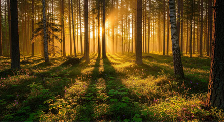Obraz premium Golden Hour in the Forest.