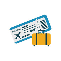 Airplane Ticket and Luggage Icon Vector Illustration on White Background