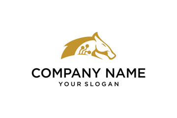 Golden Digital Horse Head Logo with Circuit Board Elements, Symbolizing Technology and AI Innovation