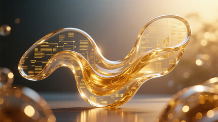Ethereal 3D data sculpture of resin rendered with golden hour glow modern digital art