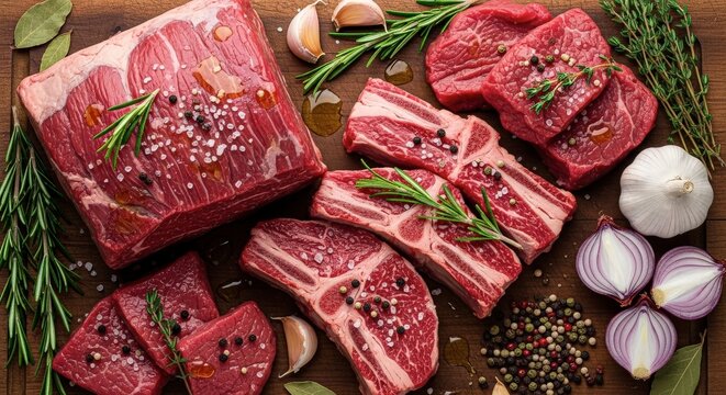 High Quality Raw Meat Cuts With Herbs And Spices Ready For Cooking