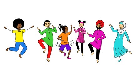 Fototapeta premium Diverse group of people celebrating and dancing together in unity vector
