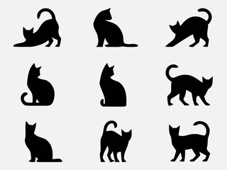 Collection of black cat silhouettes in various poses