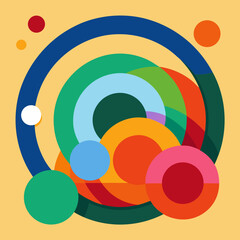 Obraz premium Abstract geometric composition of overlapping colorful circles and arcs