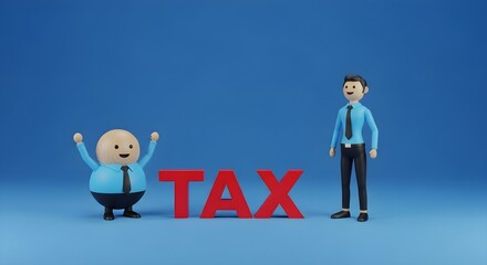 Fototapeta premium Joyful 3D character celebrating successful tax management with a financial professional, illustrating effective financial planning and advisory services