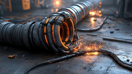 Industrial Metal Conduit with Twisted Wires and Sparks