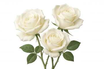 Naklejka premium Three white roses blooming, representing love, purity, and weddings, on a transparent background