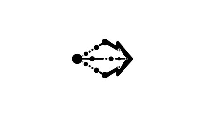 Abstract technology arrow icon featuring connected dots and lines, symbolizing digital flow, network progress, and directional guidance for modern graphic design
