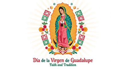 Virgin of guadalupe celebrating mexican holiday with flowers
