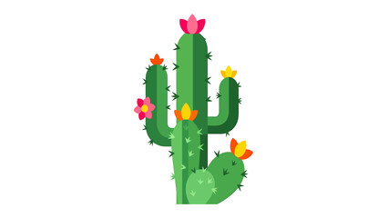 Isolated cactus with flowers flat vector illustration perfect for southwest themed designs and desert landscape visuals
