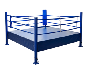 Empty Boxing Ring with Blue Ropes and Corner Posts – Transparent PNG