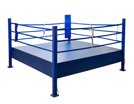 Empty Boxing Ring with Blue Ropes and Corner Posts – Transparent PNG