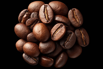 Naklejka premium Top view pile of roasted coffee beans